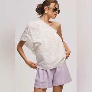 Maeve One-Shoulder Ruffle-Sleeve Blouse